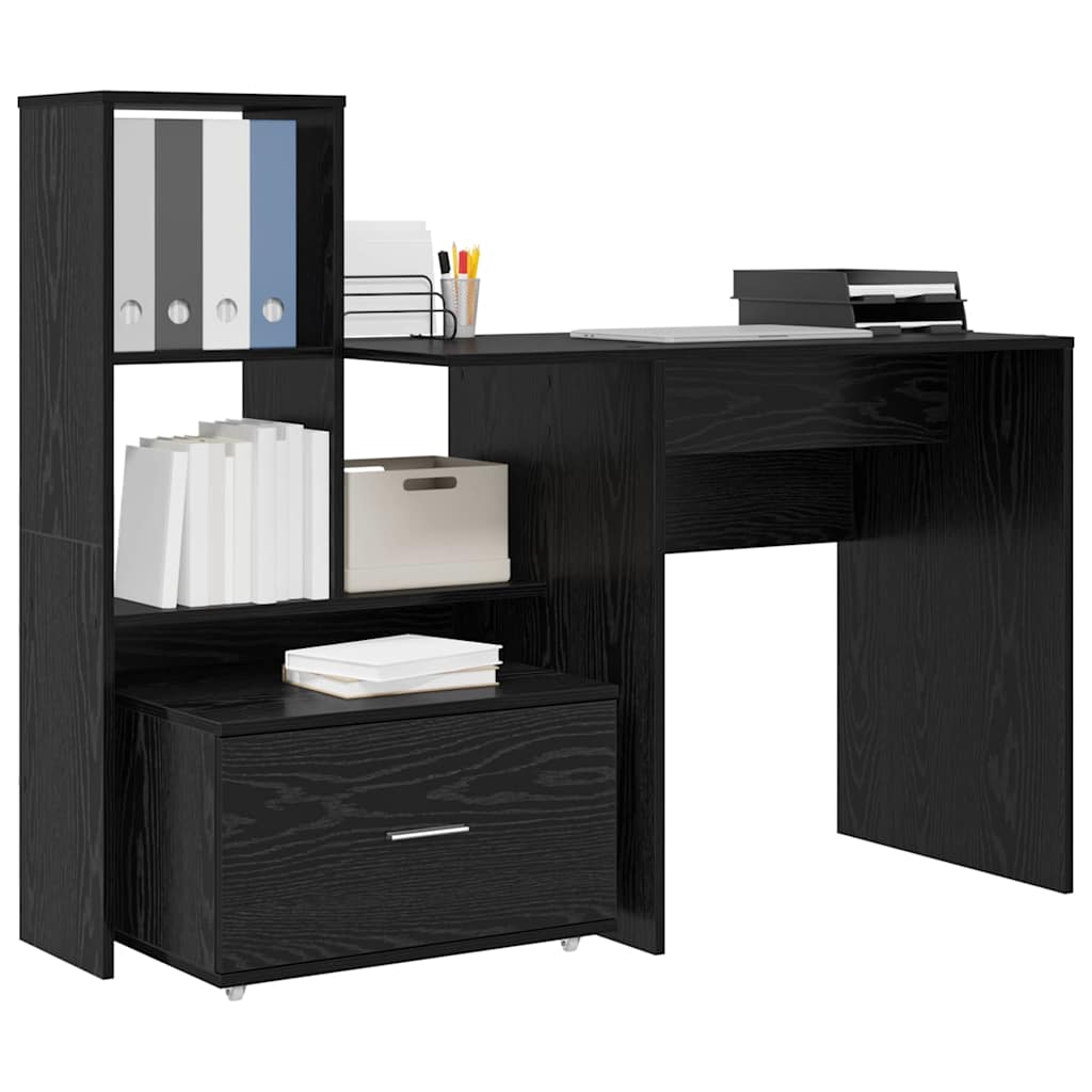 Desk with Shelf Black oak 131.5 x 50 x 106.5 cm Engineered wood